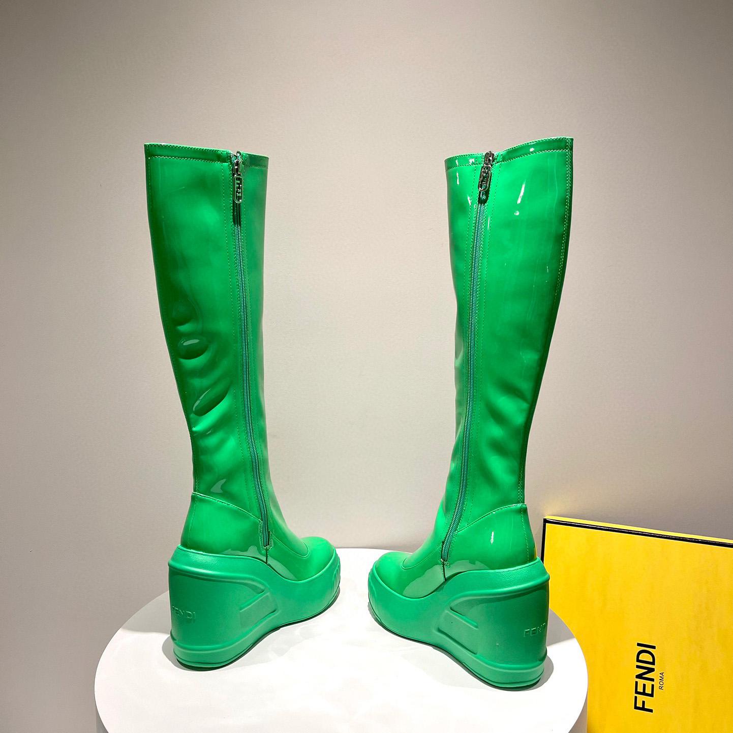 Fendi Fashion Show Green Patent Leather Boots - FashionPlug