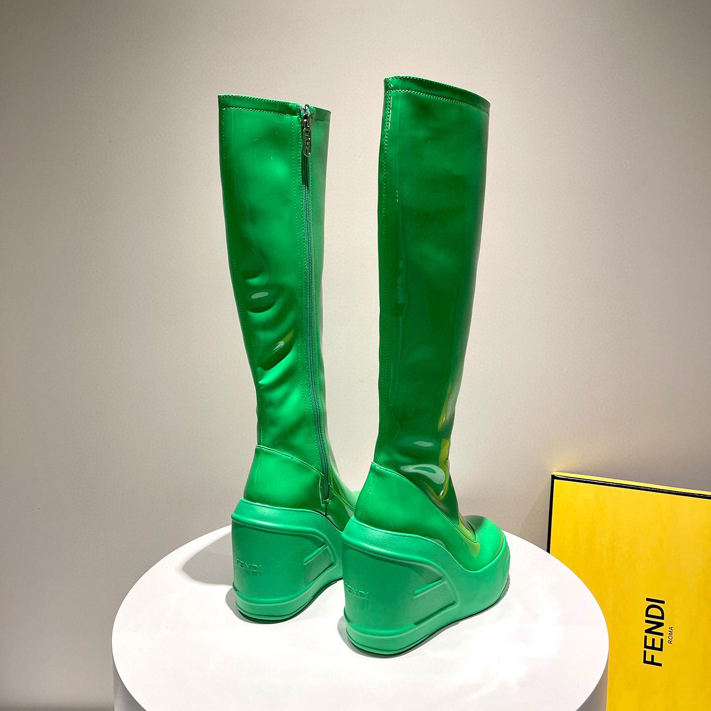 Fendi Fashion Show Green Patent Leather Boots - FashionPlug