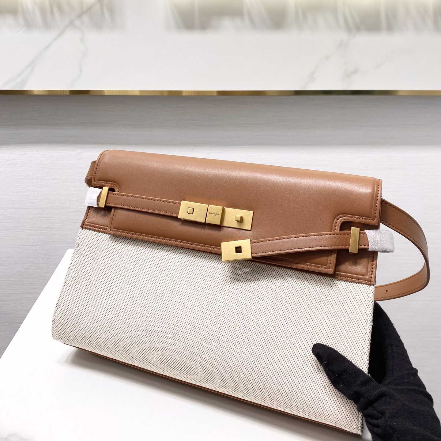Saint Laurent Manhattan Shoulder Bag In Canvas And Leather - FashionPlug