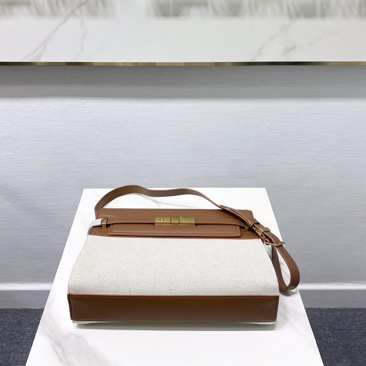 Saint Laurent Manhattan Shoulder Bag In Canvas And Leather - FashionPlug