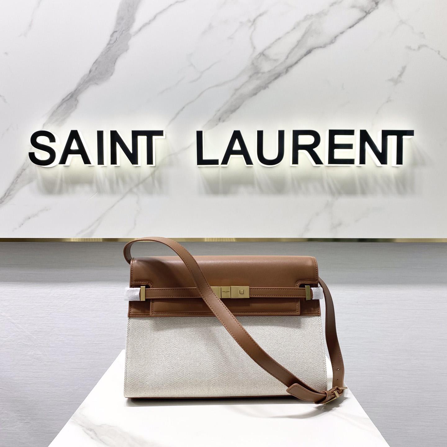 Saint Laurent Manhattan Shoulder Bag In Canvas And Leather - FashionPlug