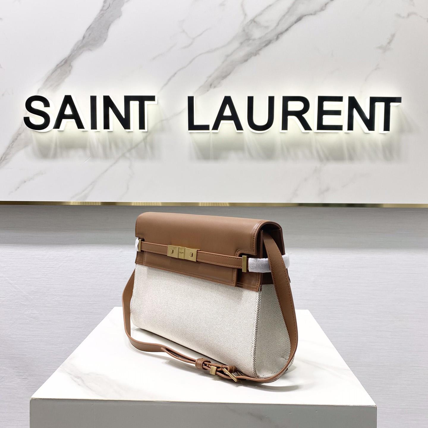 Saint Laurent Manhattan Shoulder Bag In Canvas And Leather - FashionPlug