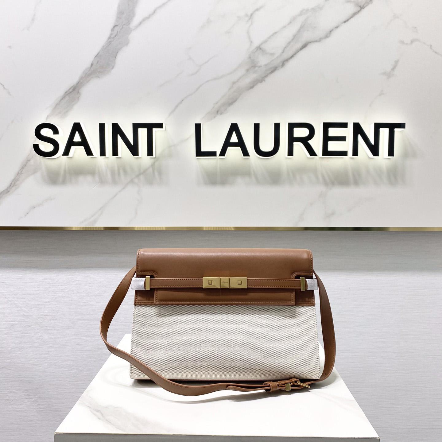 Saint Laurent Manhattan Shoulder Bag In Canvas And Leather - FashionPlug