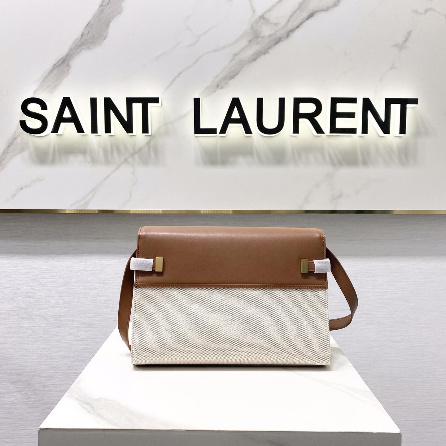 Saint Laurent Manhattan Shoulder Bag In Canvas And Leather - FashionPlug