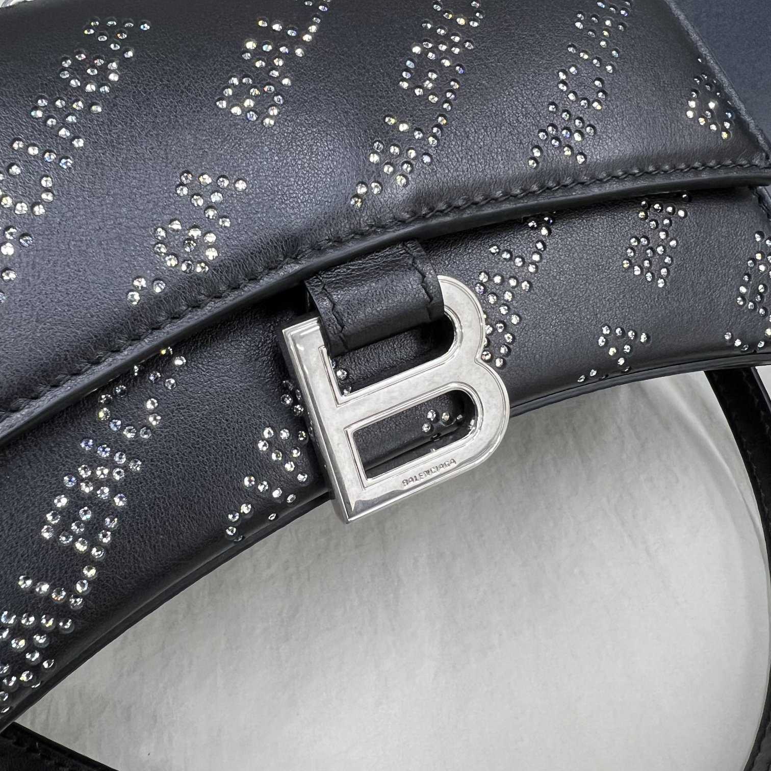 Balenciaga Women's Hourglass XS Handbag With Rhinestones In Black - FashionPlug