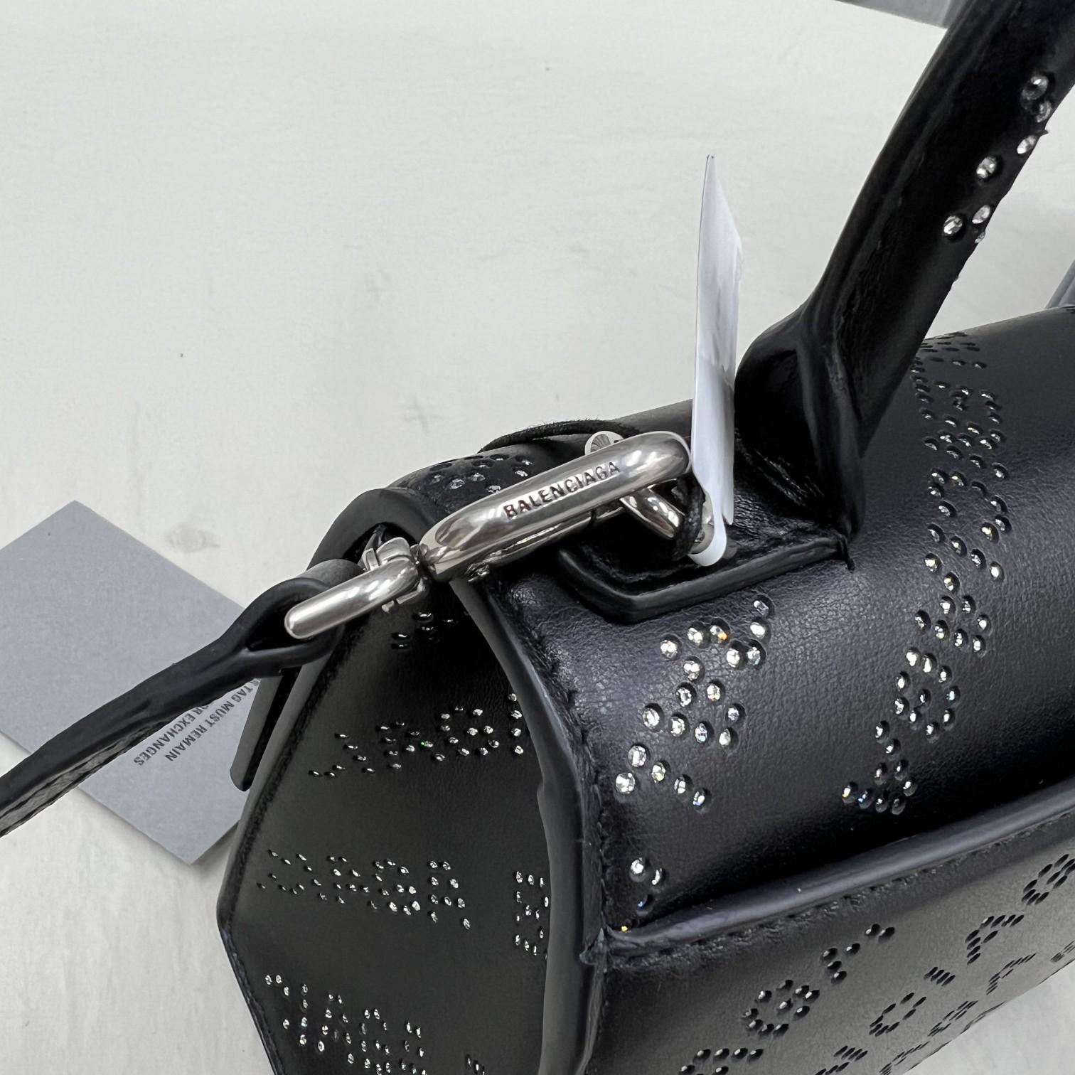 Balenciaga Women's Hourglass XS Handbag With Rhinestones In Black - FashionPlug