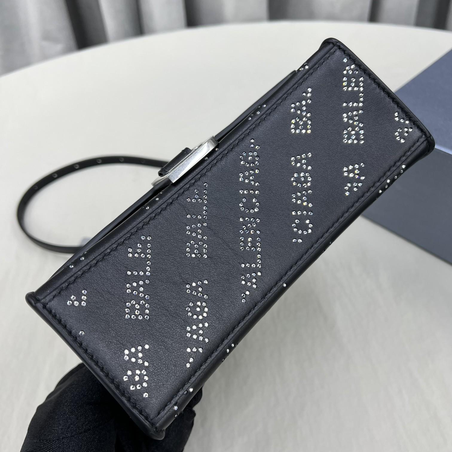 Balenciaga Women's Hourglass XS Handbag With Rhinestones In Black - FashionPlug