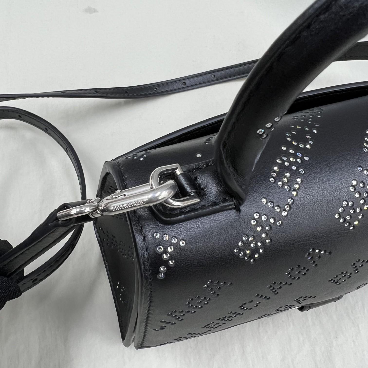 Balenciaga Women's Hourglass XS Handbag With Rhinestones In Black - FashionPlug