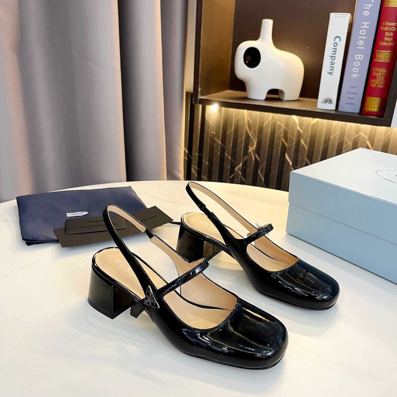 Prada Triangle Logo Leather Slingback Pumps - FashionPlug