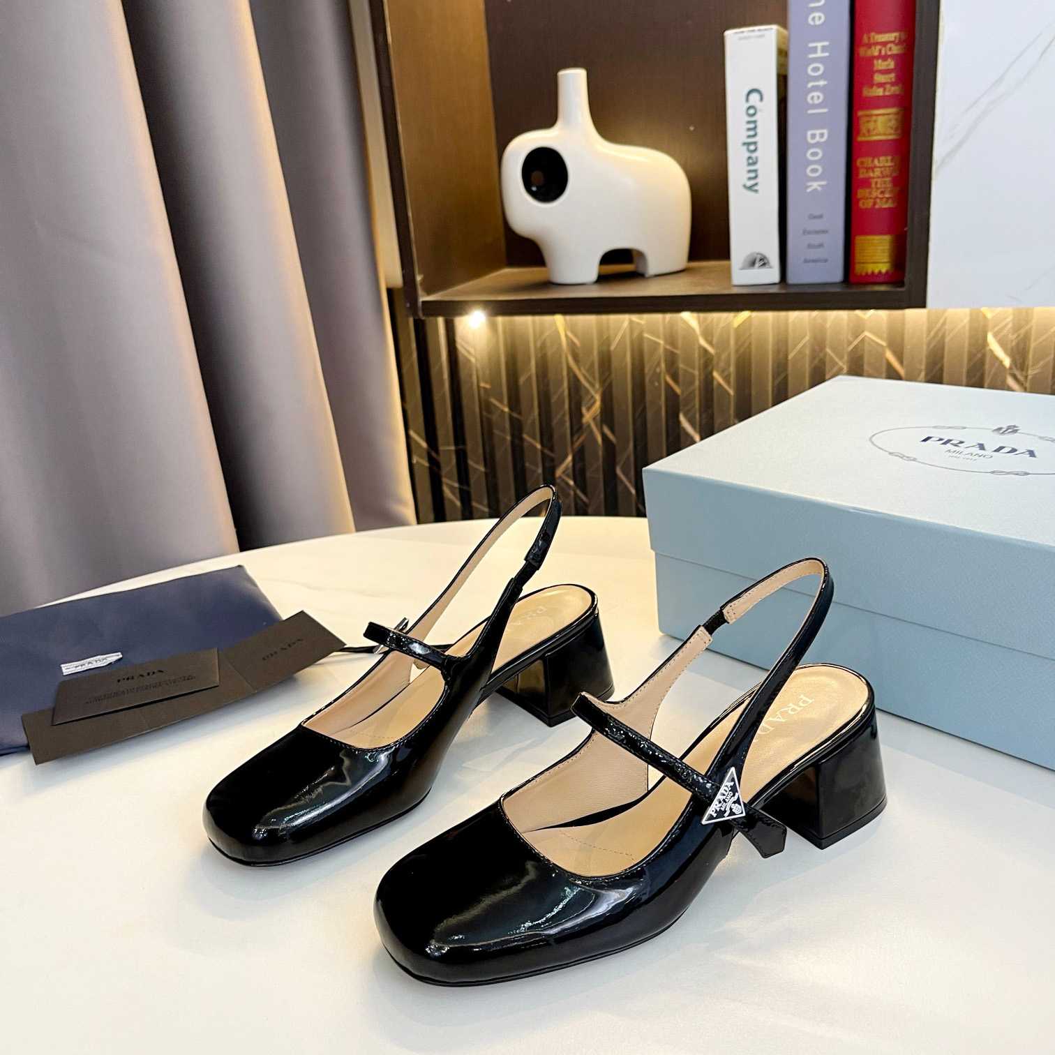 Prada Triangle Logo Leather Slingback Pumps - FashionPlug
