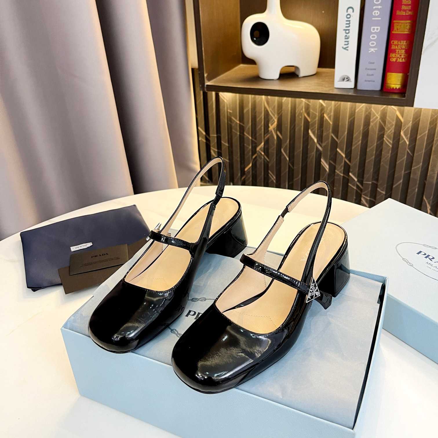 Prada Triangle Logo Leather Slingback Pumps - FashionPlug