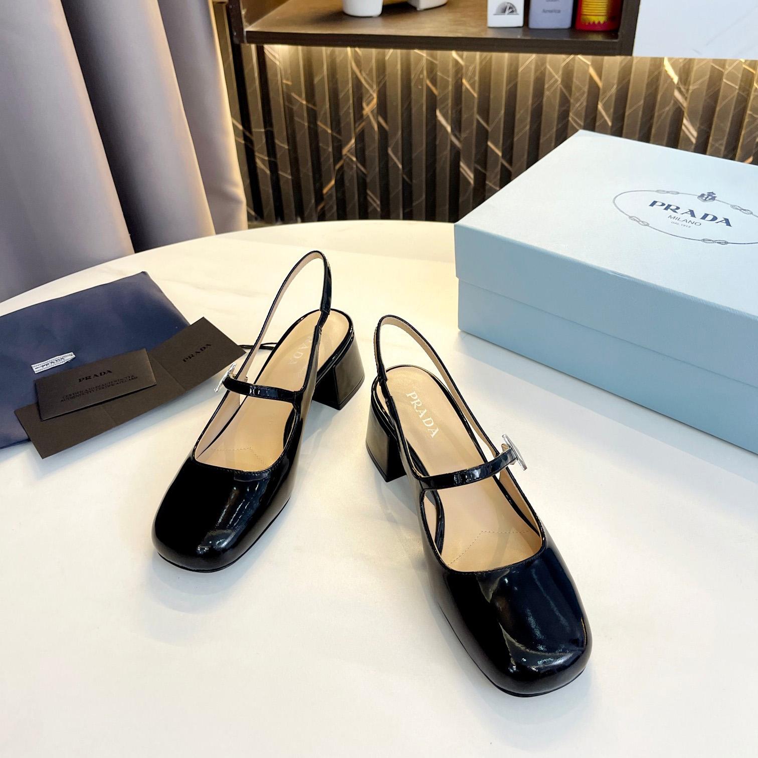 Prada Triangle Logo Leather Slingback Pumps - FashionPlug