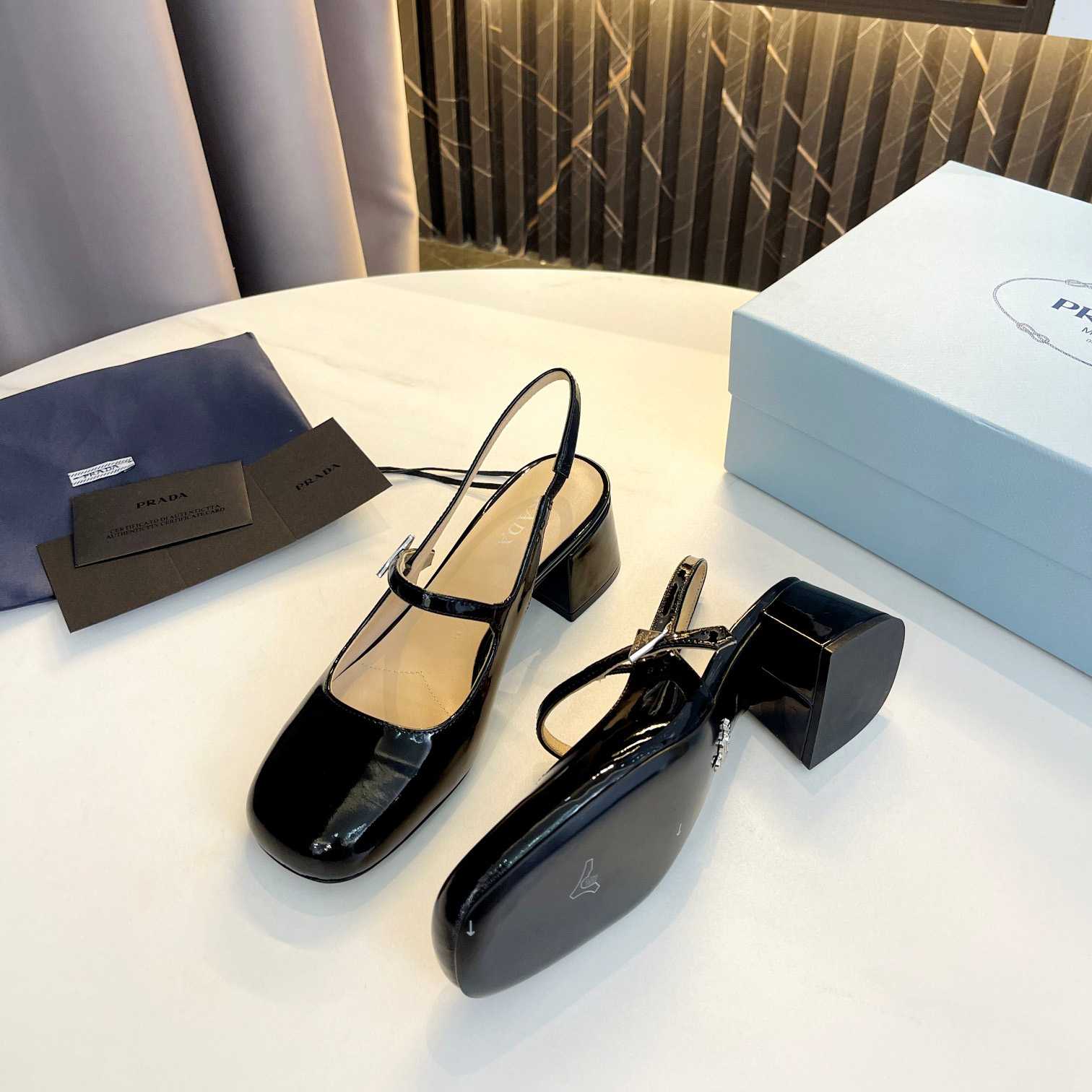 Prada Triangle Logo Leather Slingback Pumps - FashionPlug