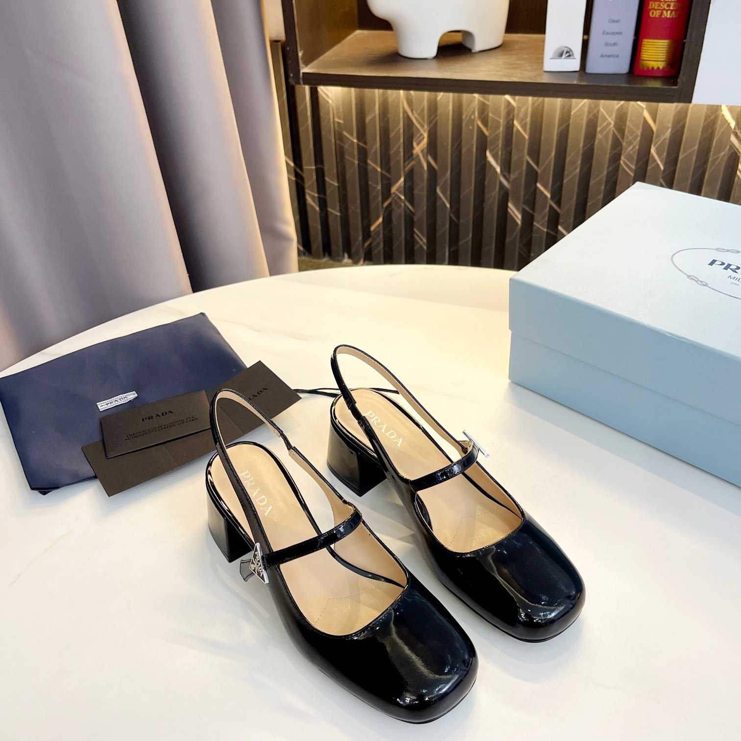 Prada Triangle Logo Leather Slingback Pumps - FashionPlug