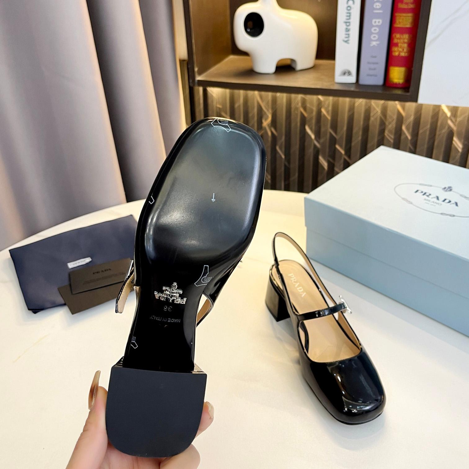 Prada Triangle Logo Leather Slingback Pumps - FashionPlug