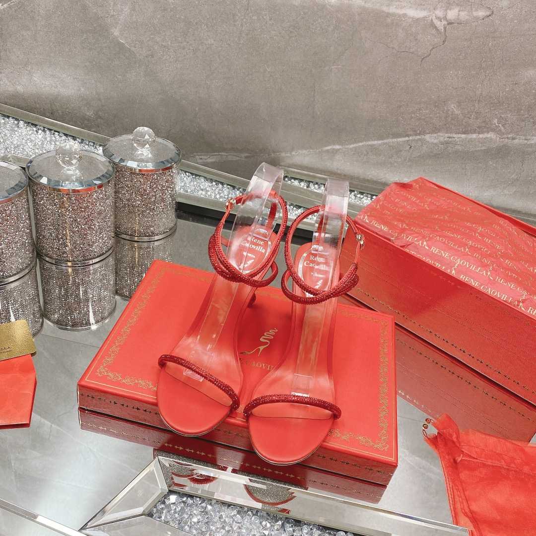 Rene Caovilla Margot Crystal Red Sandal - FashionPlug