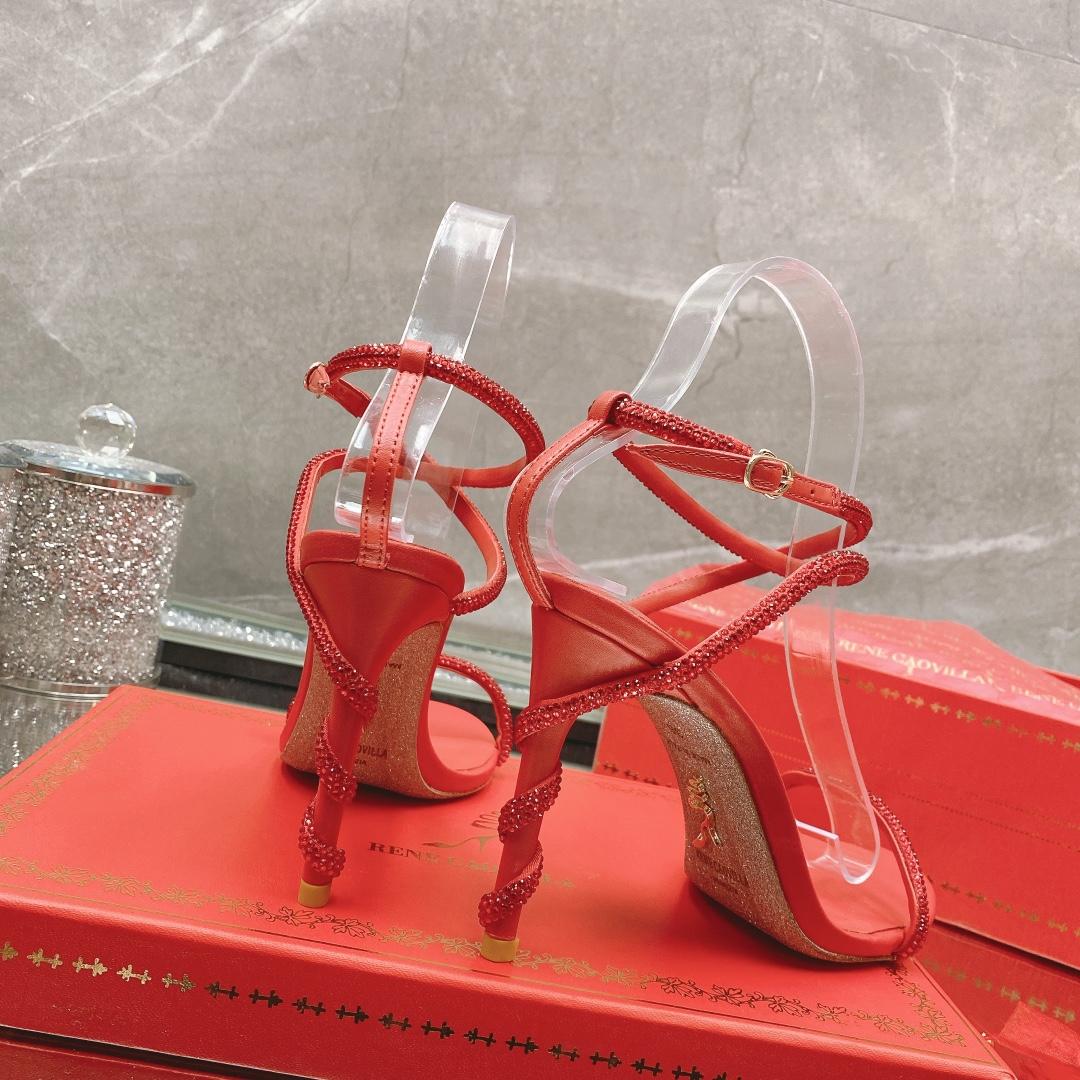 Rene Caovilla Margot Crystal Red Sandal - FashionPlug