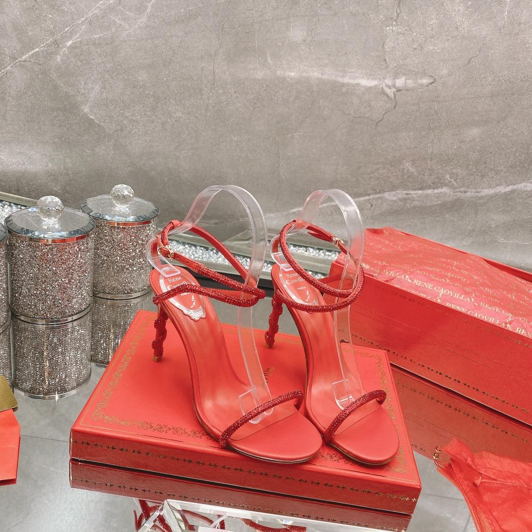 Rene Caovilla Margot Crystal Red Sandal - FashionPlug