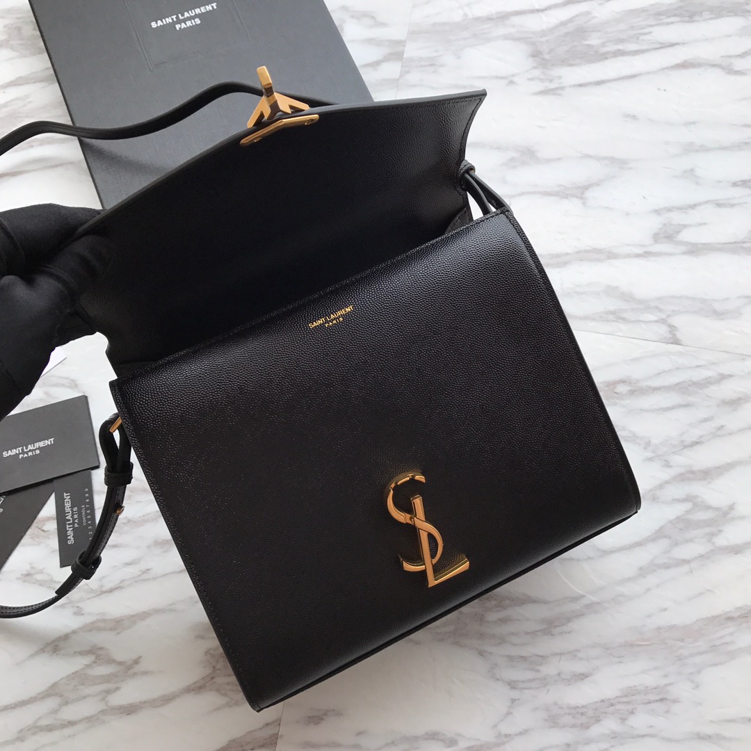Saint Laurent Cassandra MIni Top Handle Bag In Grain De Poudre Embossed Leather - FashionPlug