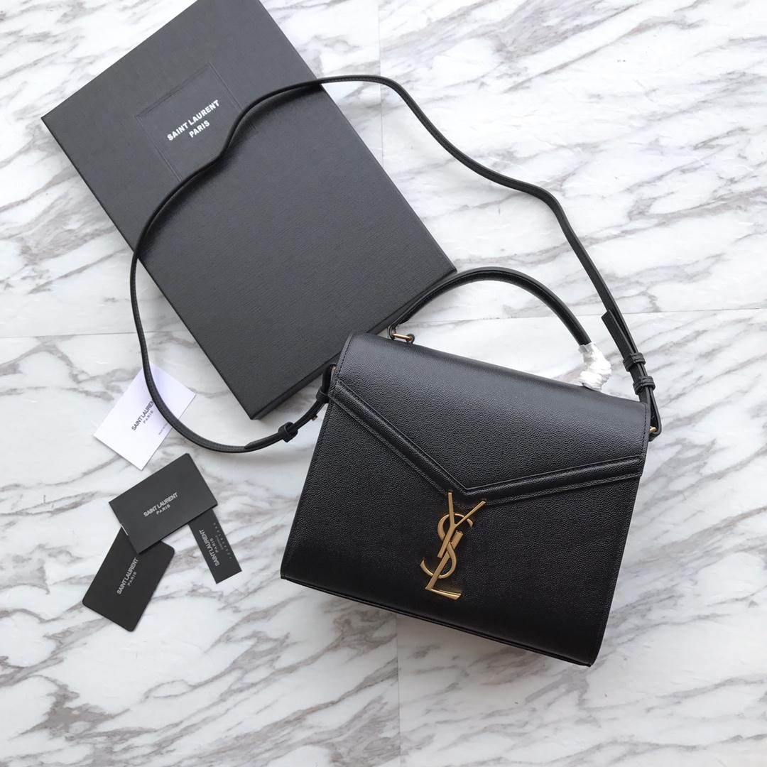 Saint Laurent Cassandra MIni Top Handle Bag In Grain De Poudre Embossed Leather - FashionPlug