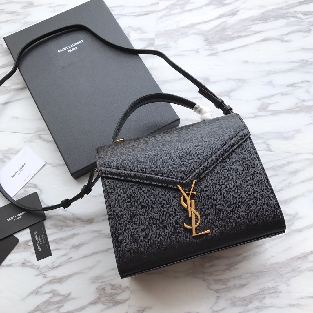 Saint Laurent Cassandra MIni Top Handle Bag In Grain De Poudre Embossed Leather - FashionPlug