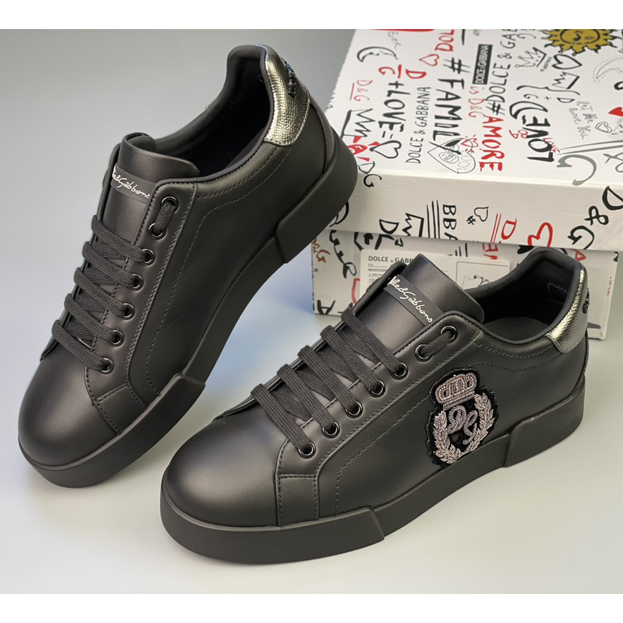 Dolce & Gabbana Calfskin Nappa Portofino Sneakers With Crown Patch - FashionPlug