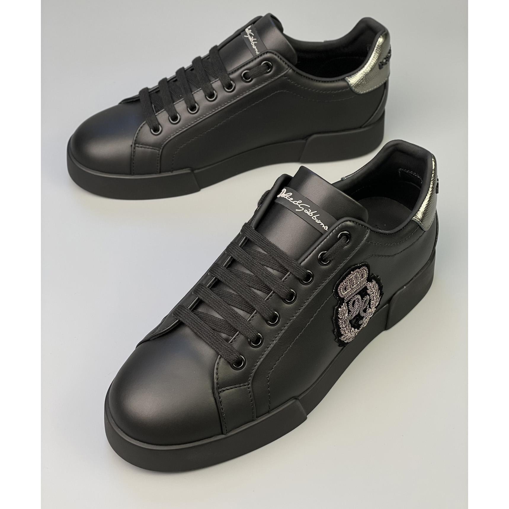 Dolce & Gabbana Calfskin Nappa Portofino Sneakers With Crown Patch - FashionPlug