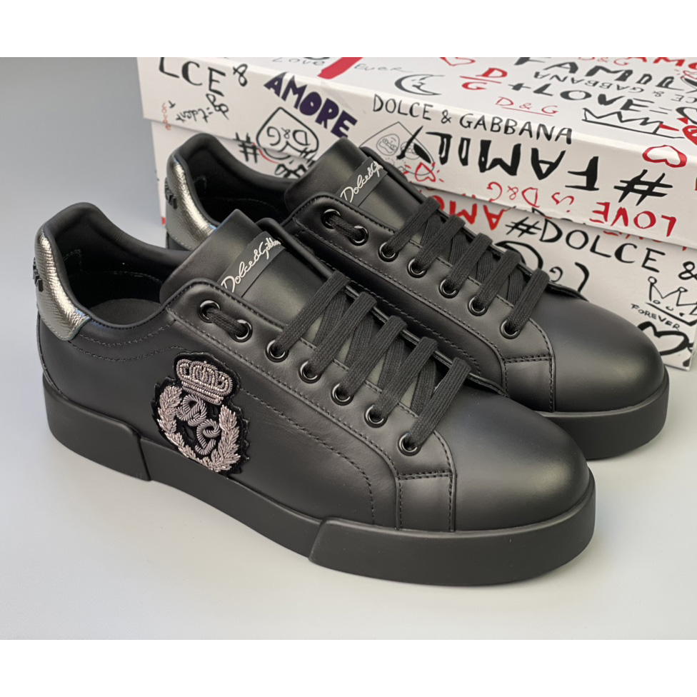 Dolce & Gabbana Calfskin Nappa Portofino Sneakers With Crown Patch - FashionPlug