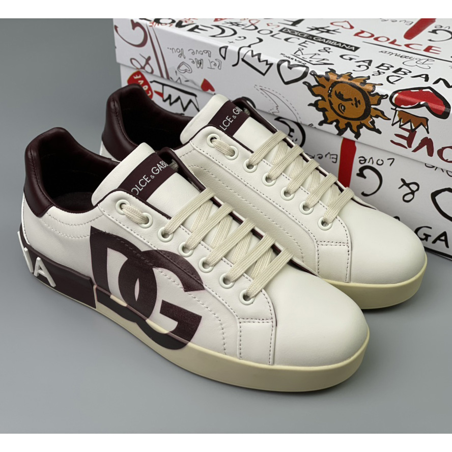 Dolce & Gabbana Calfskin Portofino Sneakers With DG Logo - FashionPlug