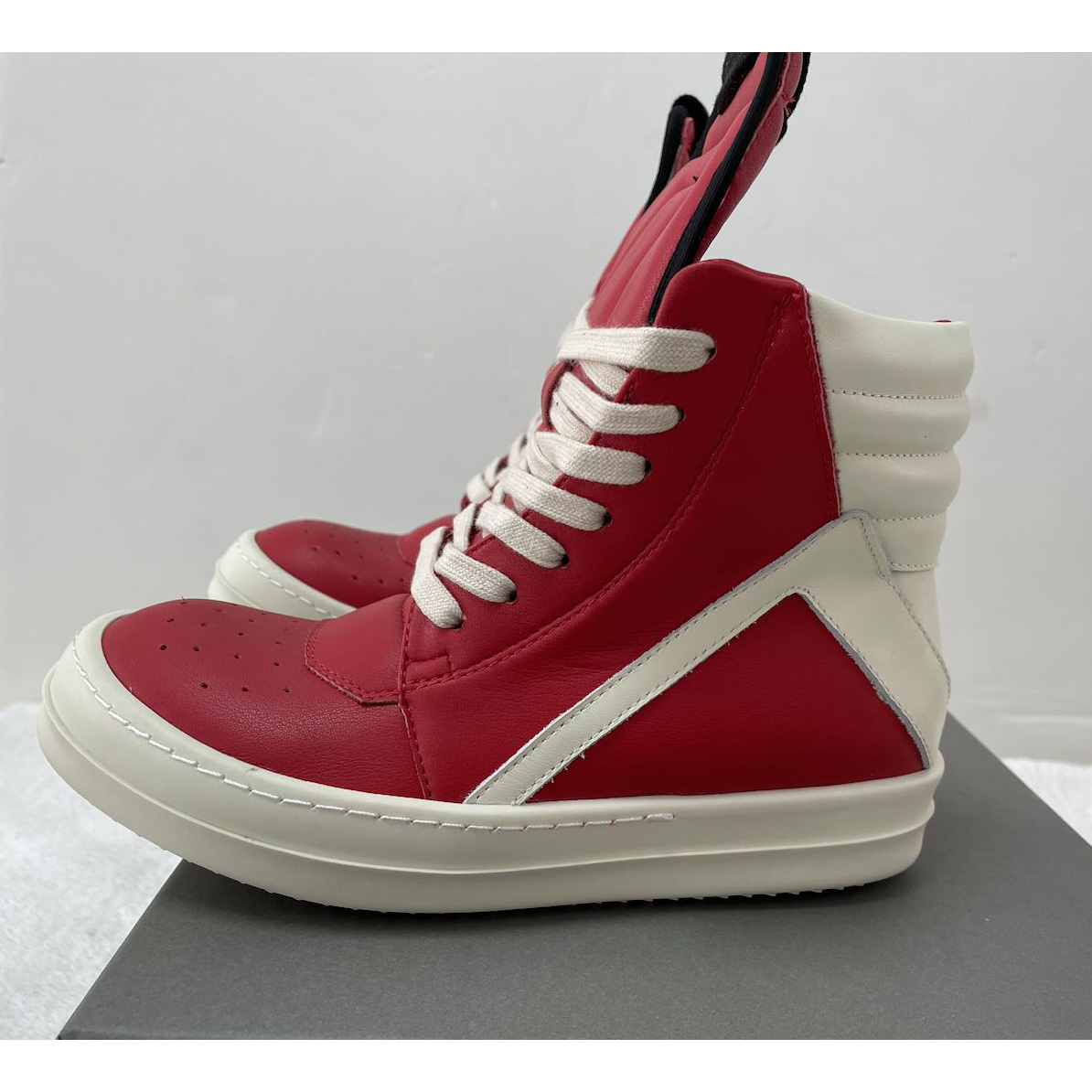 Rick Owens Red Geobasket High-Top Sneakers - FashionPlug