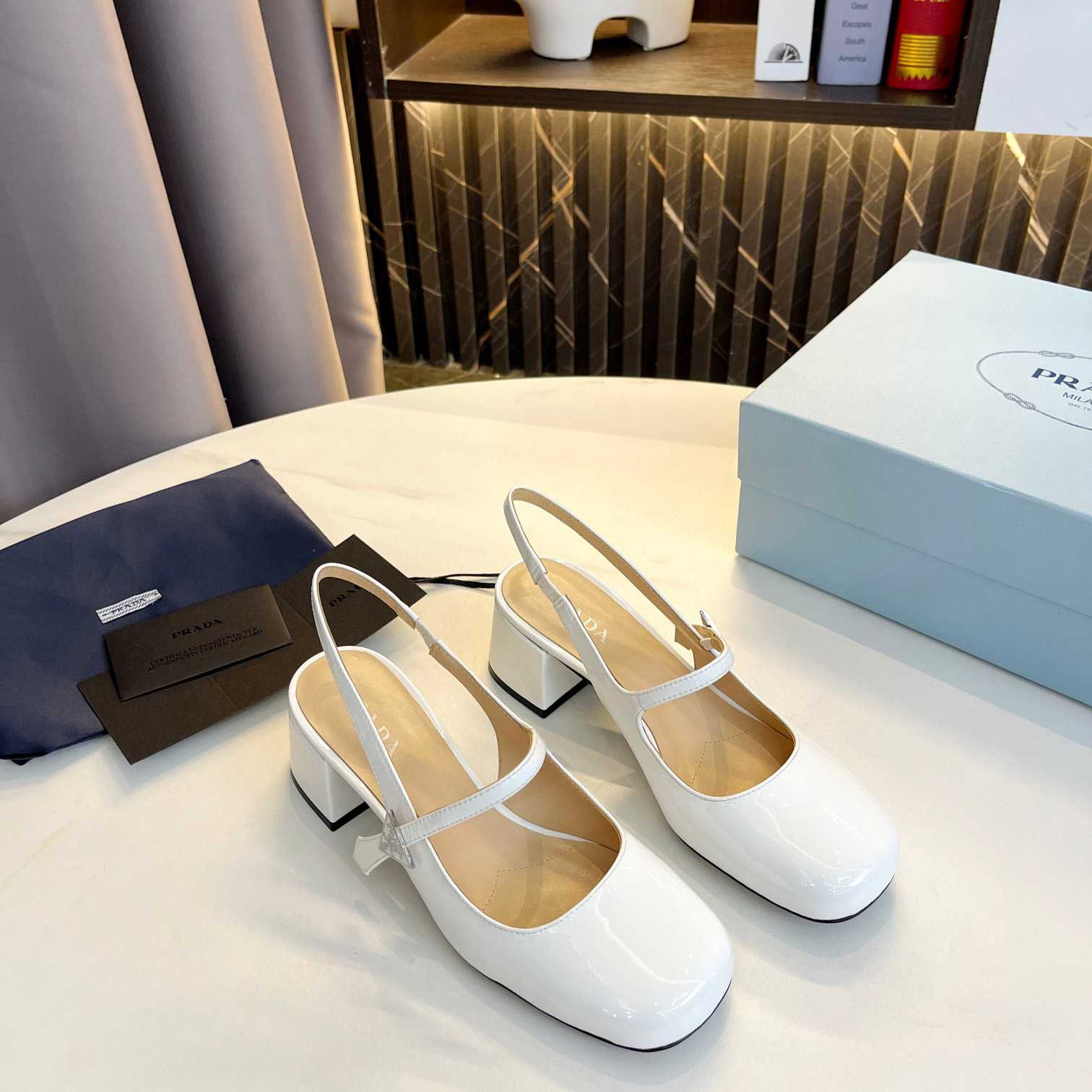 Prada Triangle Logo Leather Slingback Pumps - FashionPlug