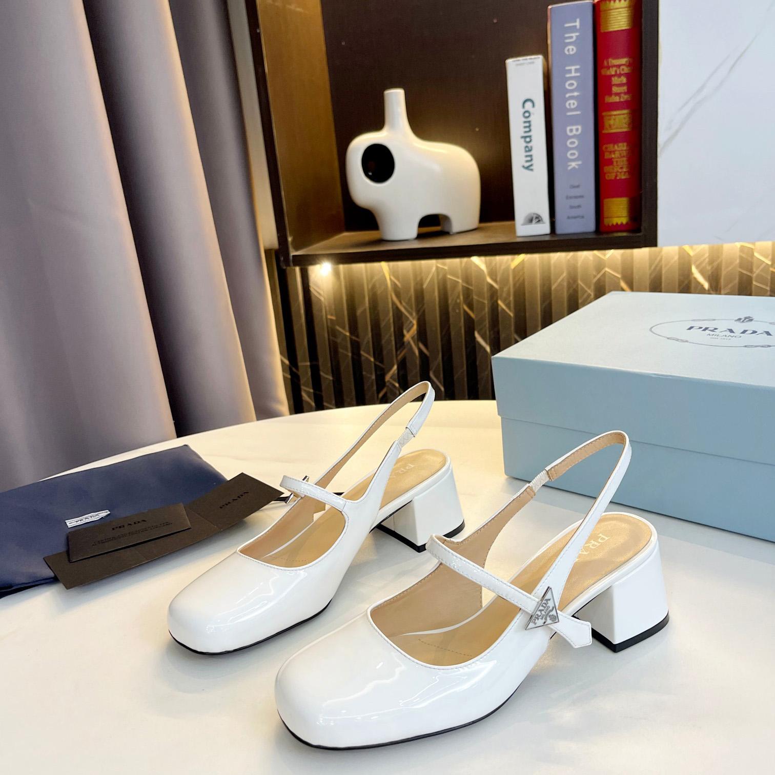 Prada Triangle Logo Leather Slingback Pumps - FashionPlug