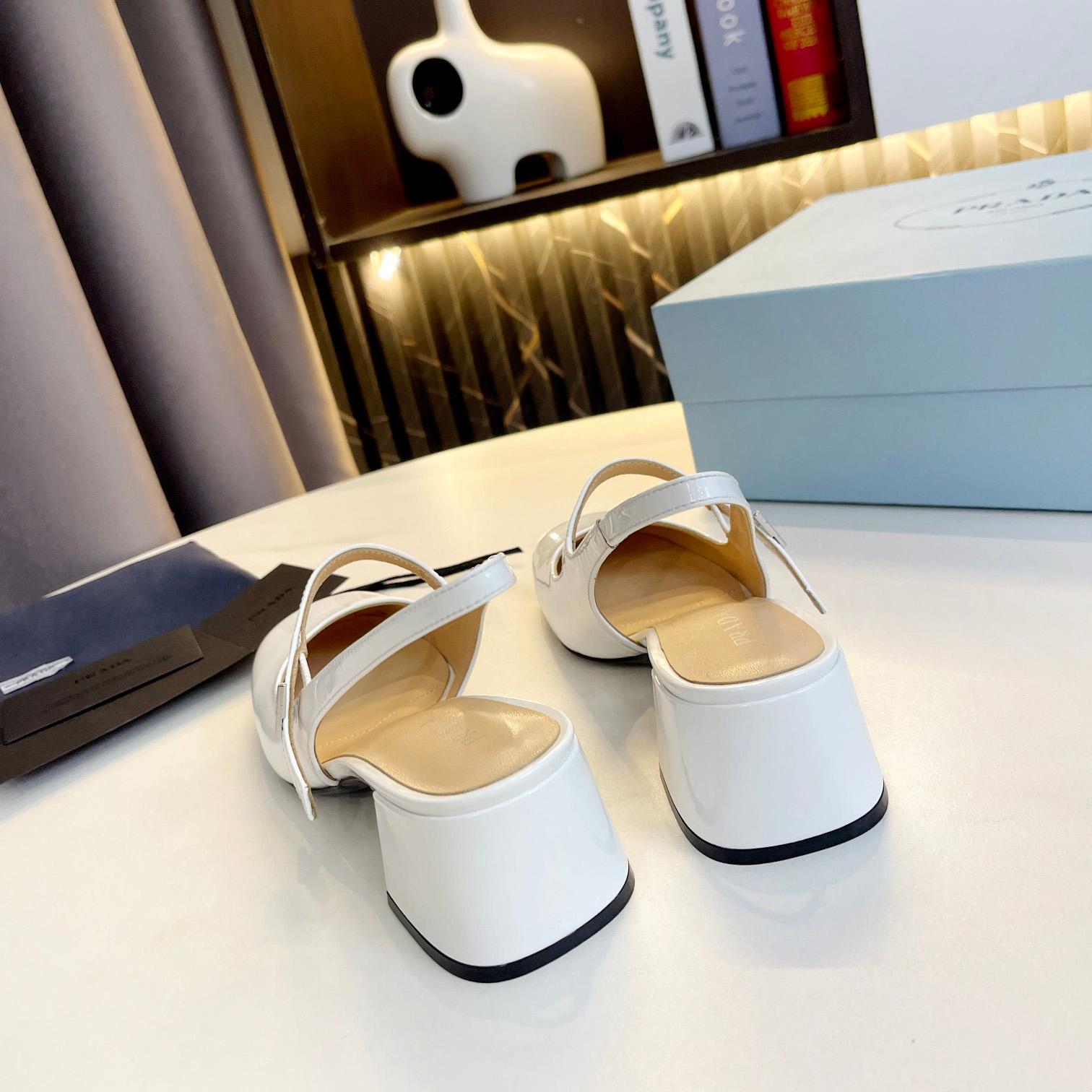 Prada Triangle Logo Leather Slingback Pumps - FashionPlug