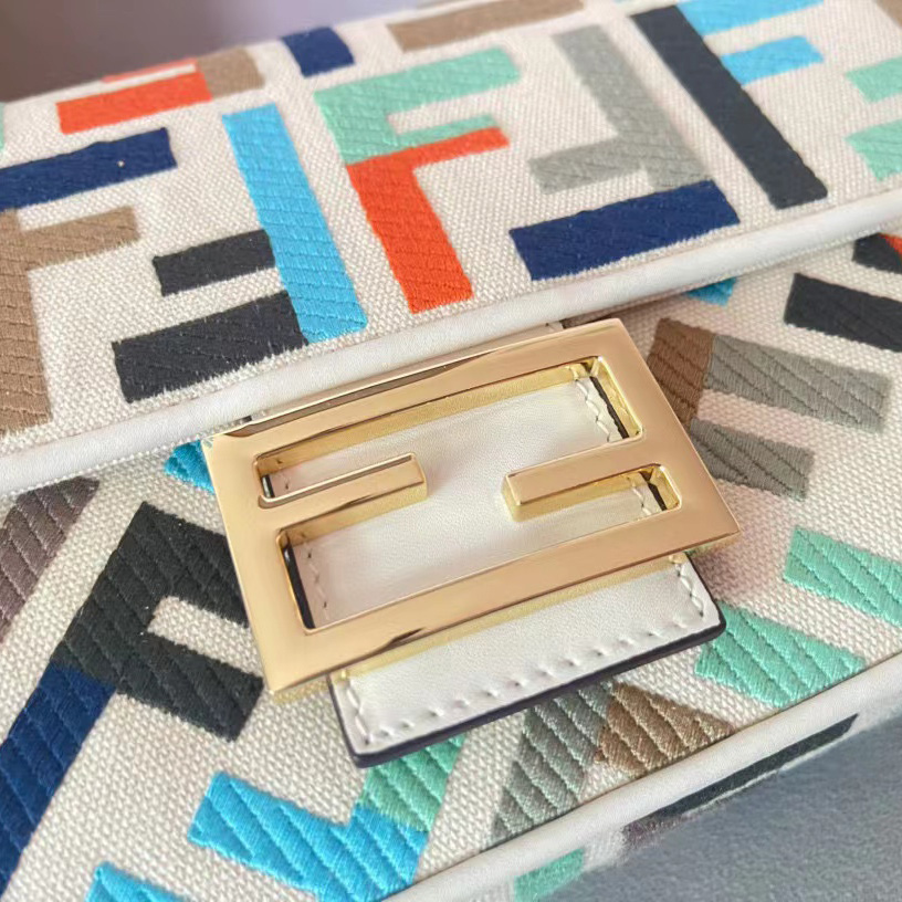 Fendi Baguette Multicolor Canvas Bag With FF Embroidery - FashionPlug