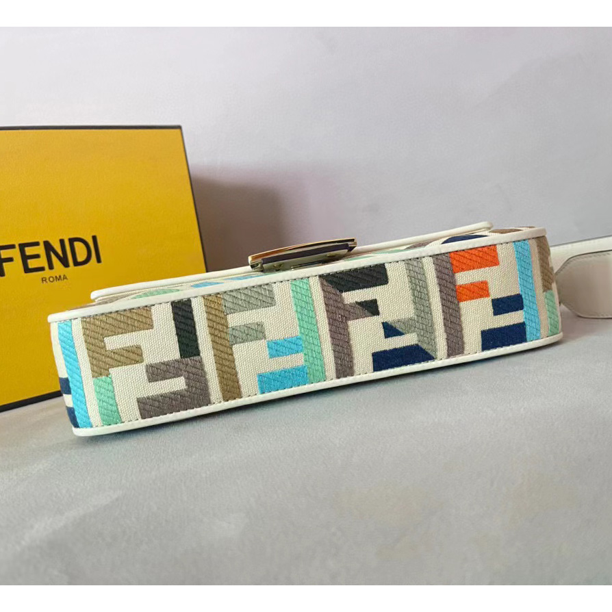 Fendi Baguette Multicolor Canvas Bag With FF Embroidery - FashionPlug