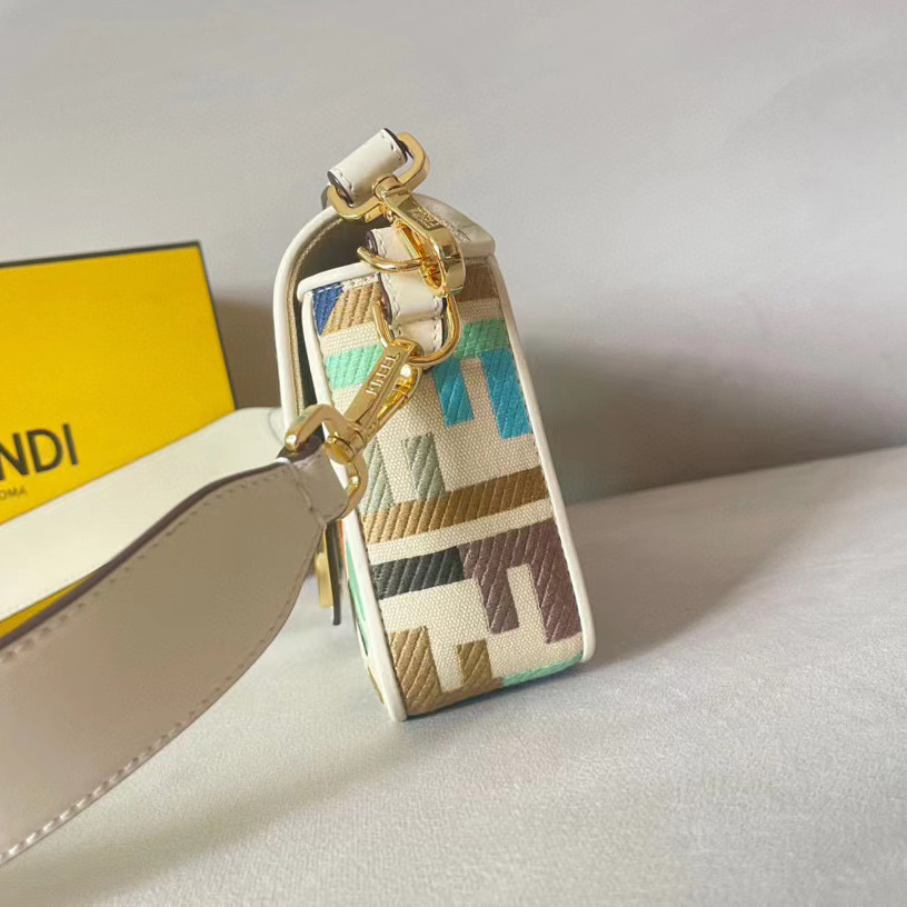 Fendi Baguette Multicolor Canvas Bag With FF Embroidery - FashionPlug