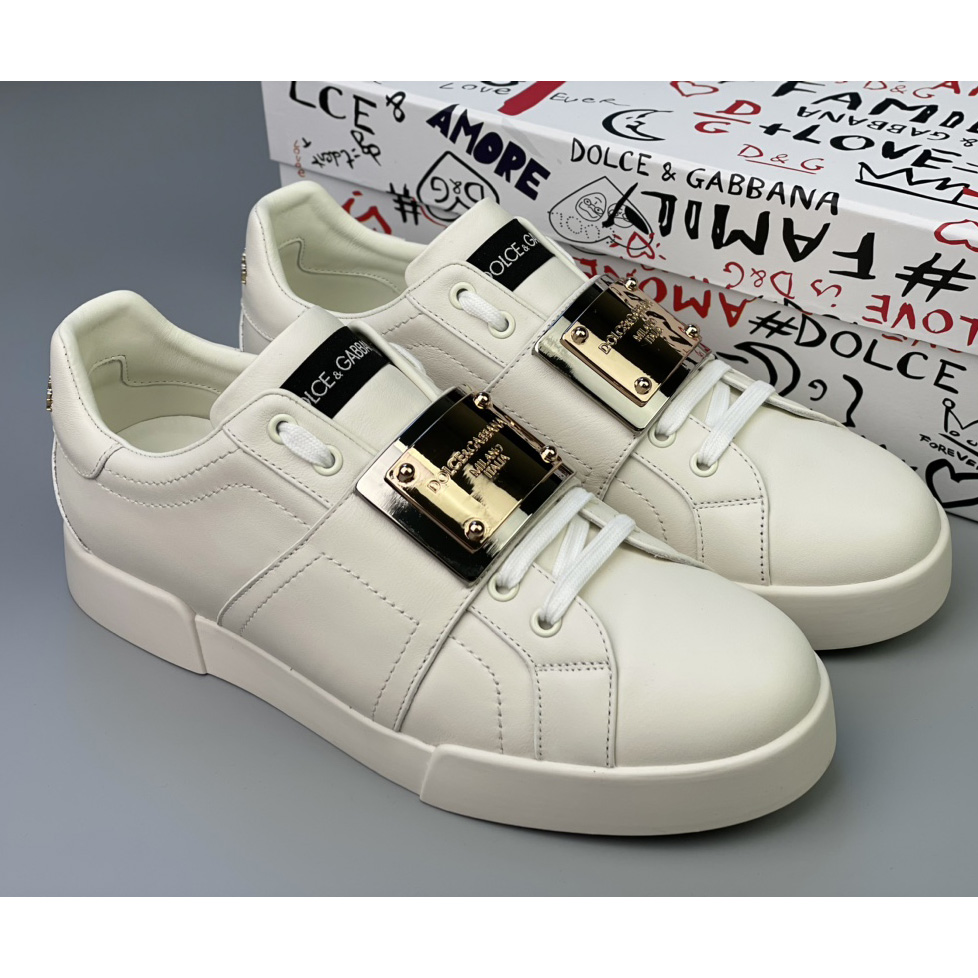 Dolce & Gabbana Calfskin Portofino Sneakers With Branded Tag - FashionPlug