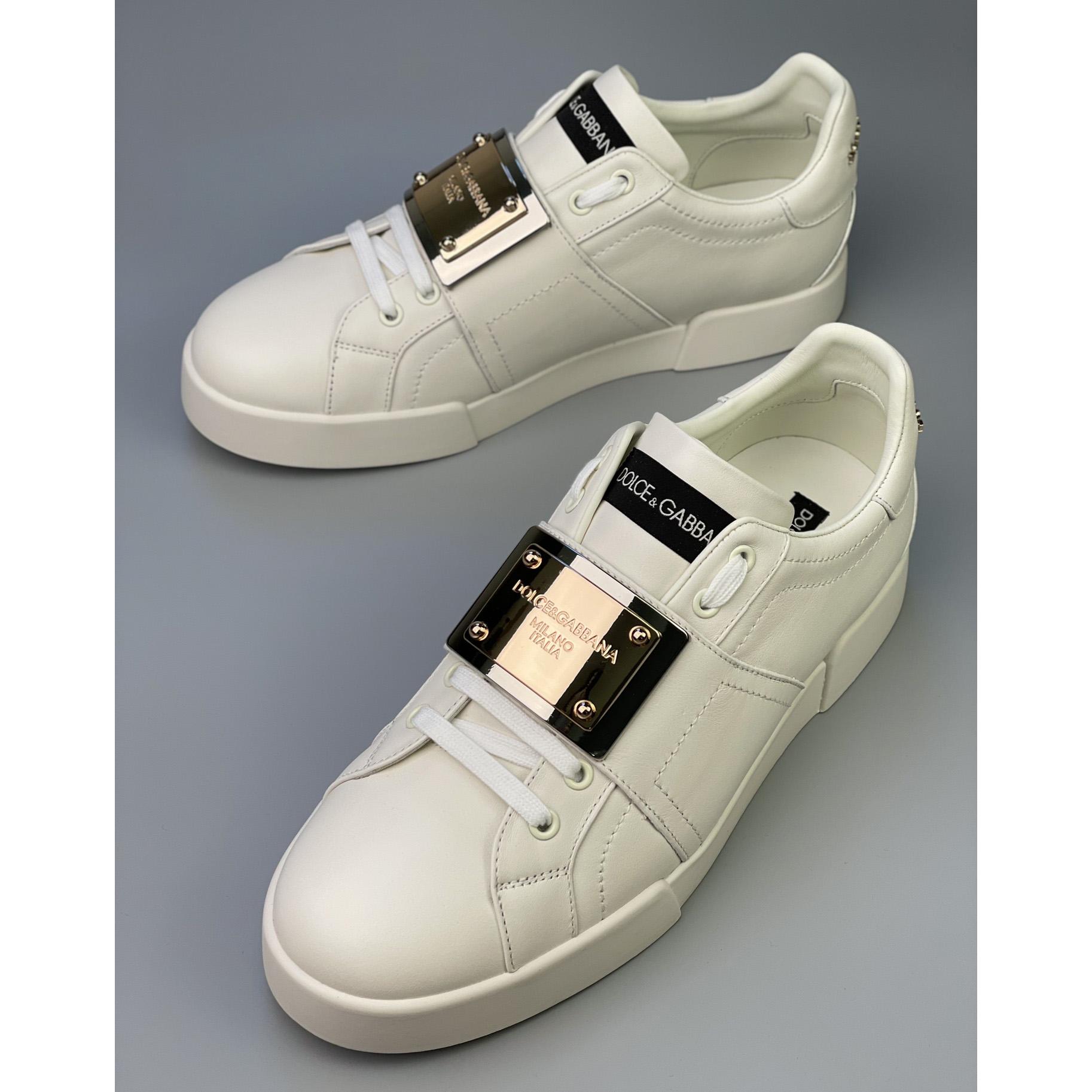 Dolce & Gabbana Calfskin Portofino Sneakers With Branded Tag - FashionPlug