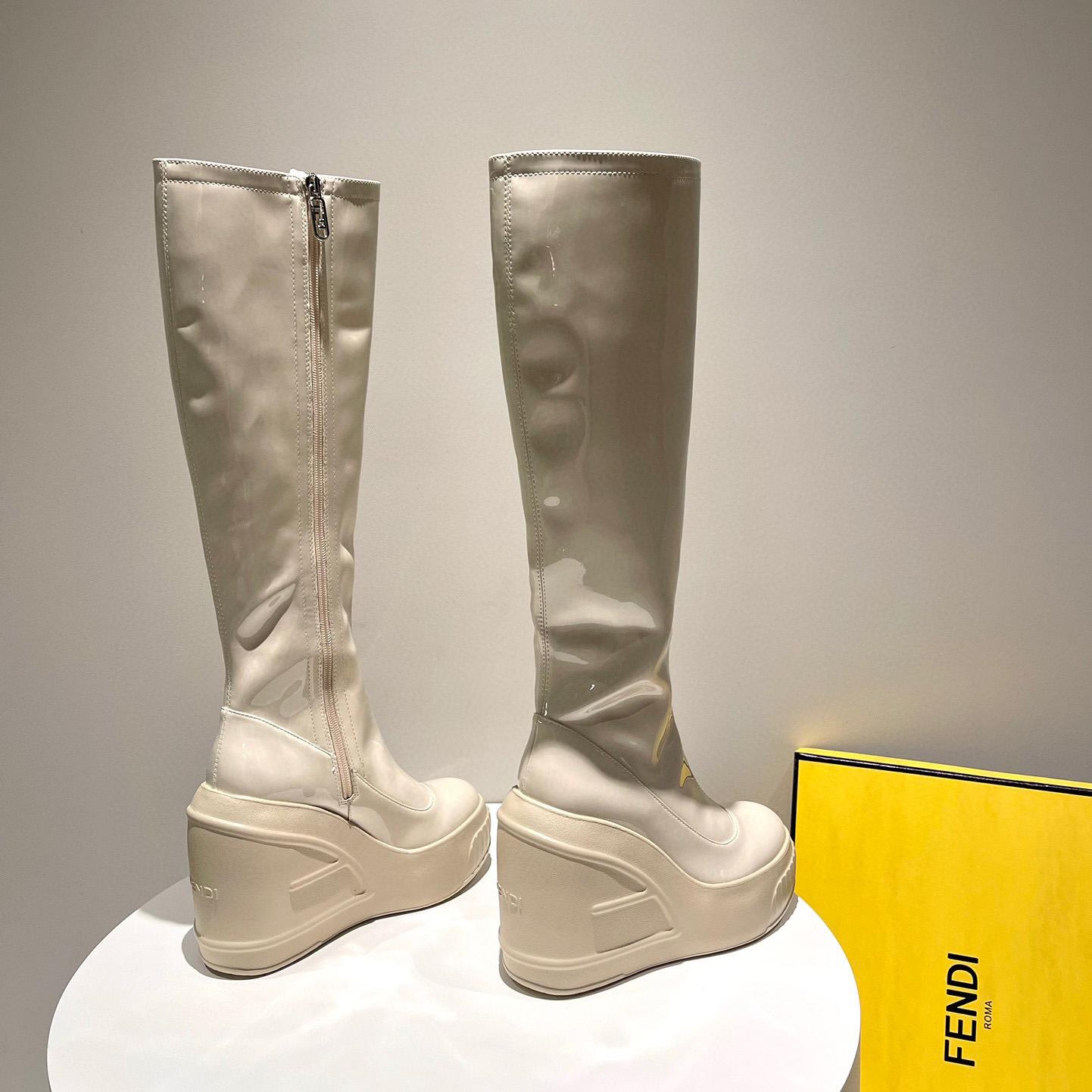 Fendi Fashion Show White Patent Leather Boots - FashionPlug