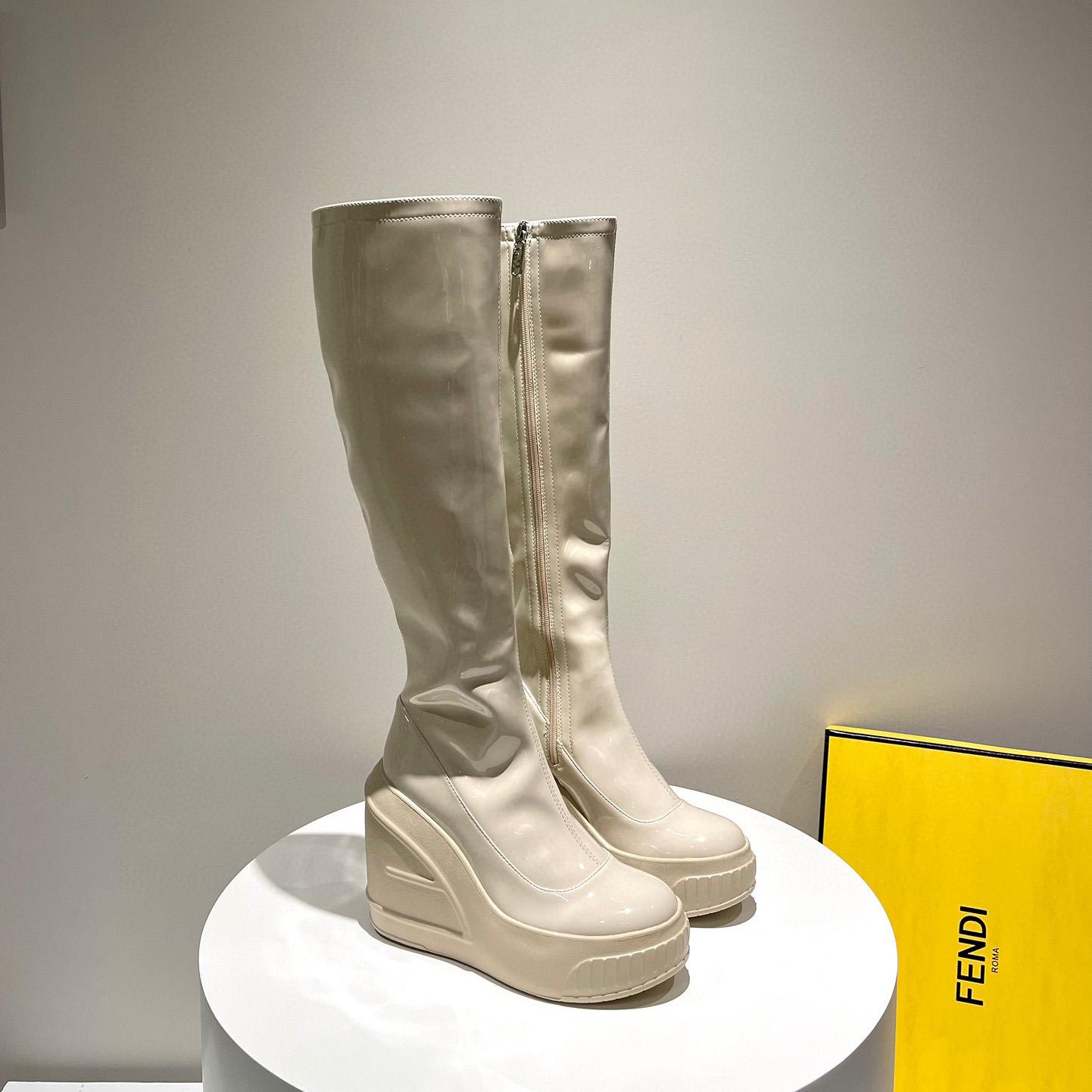 Fendi Fashion Show White Patent Leather Boots - FashionPlug