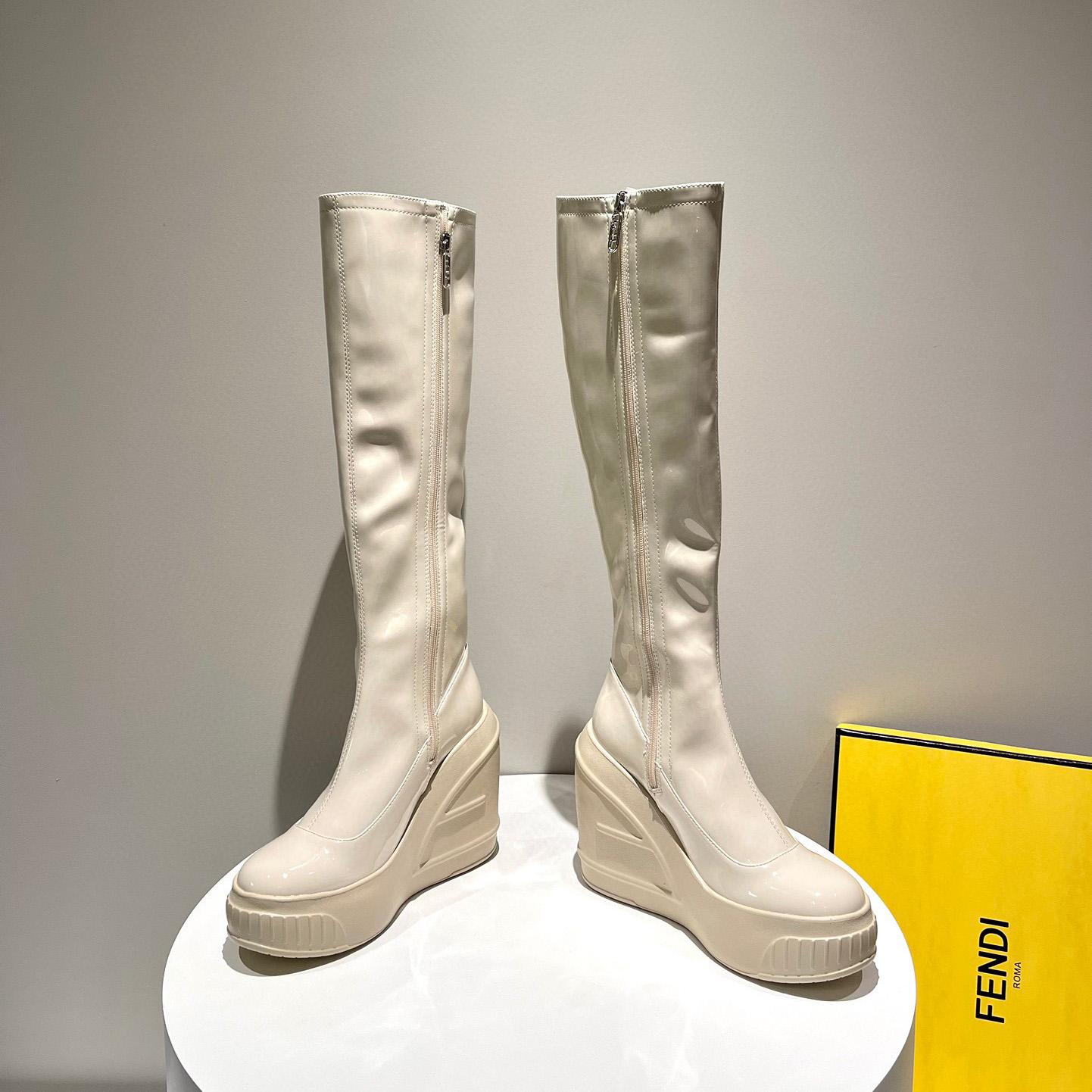 Fendi Fashion Show White Patent Leather Boots - FashionPlug