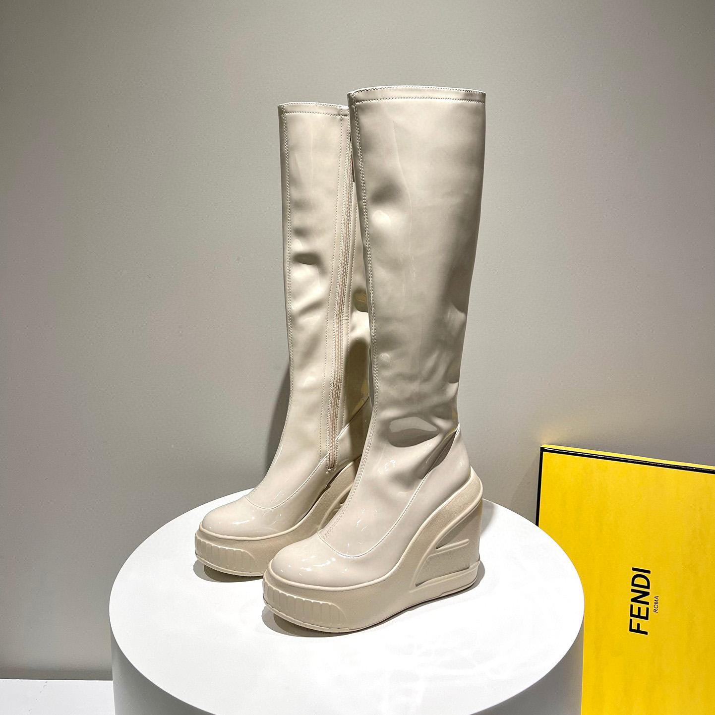 Fendi Fashion Show White Patent Leather Boots - FashionPlug