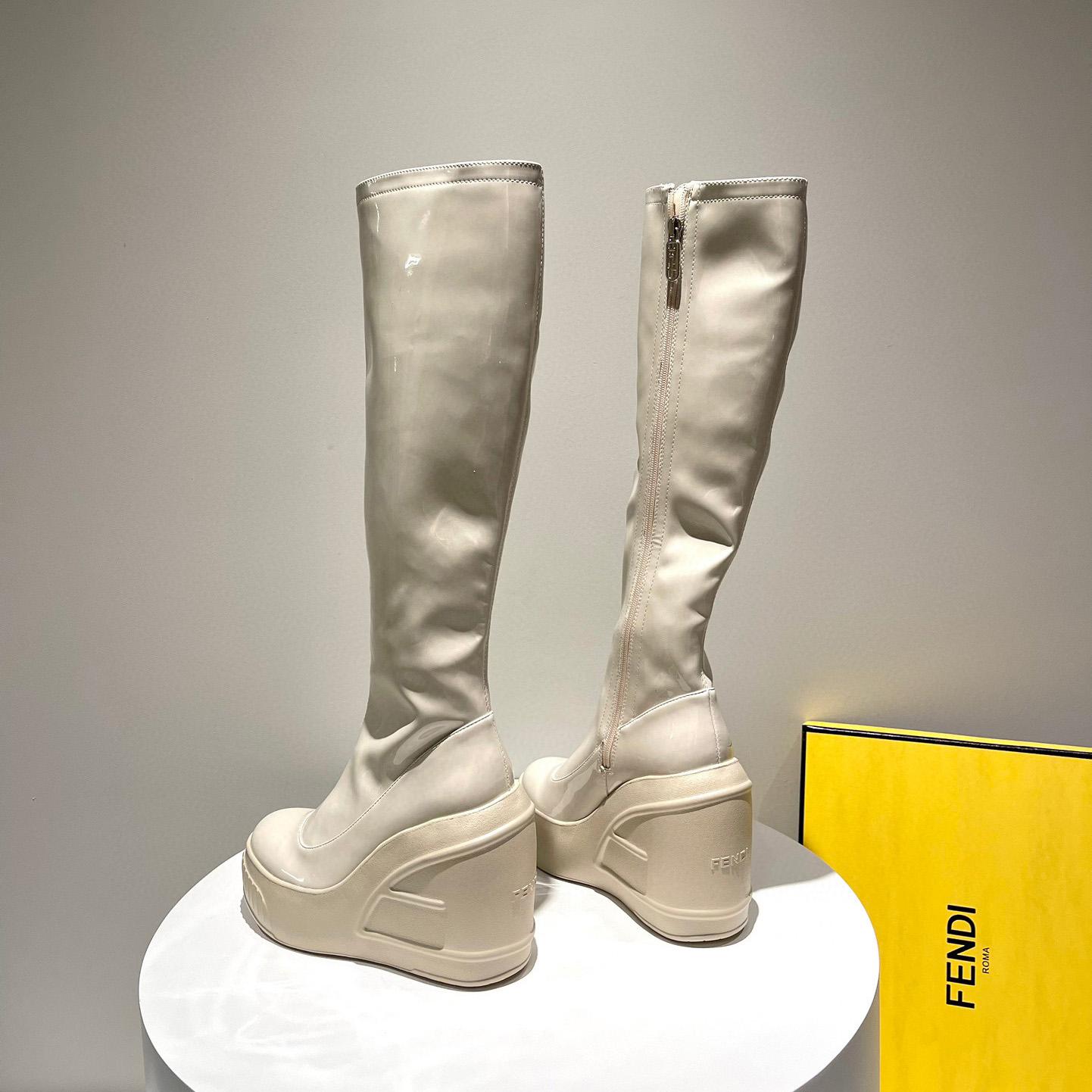Fendi Fashion Show White Patent Leather Boots - FashionPlug