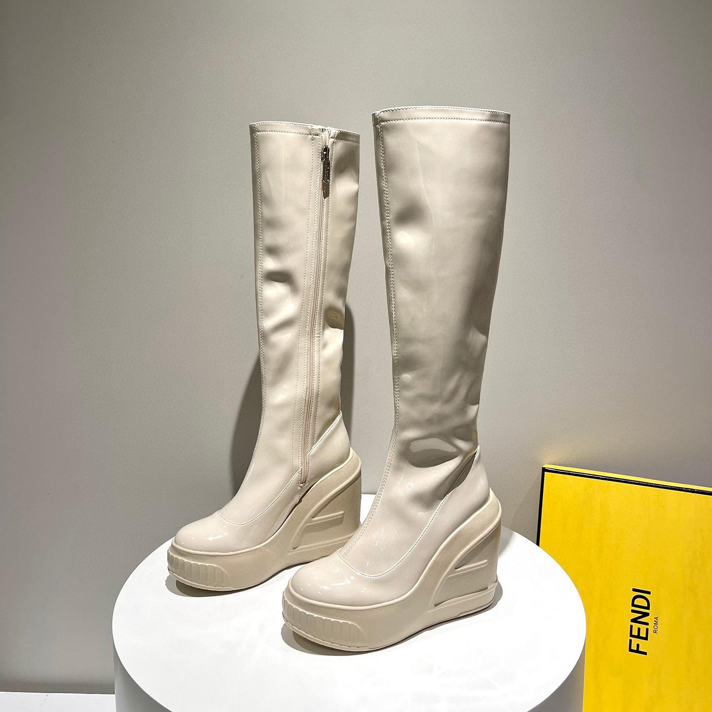 Fendi Fashion Show White Patent Leather Boots - FashionPlug
