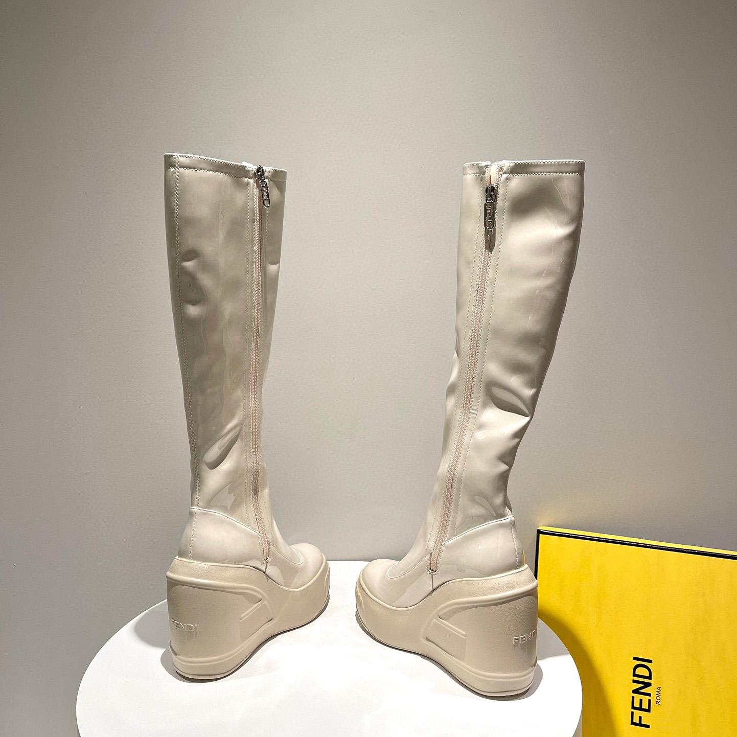 Fendi Fashion Show White Patent Leather Boots - FashionPlug