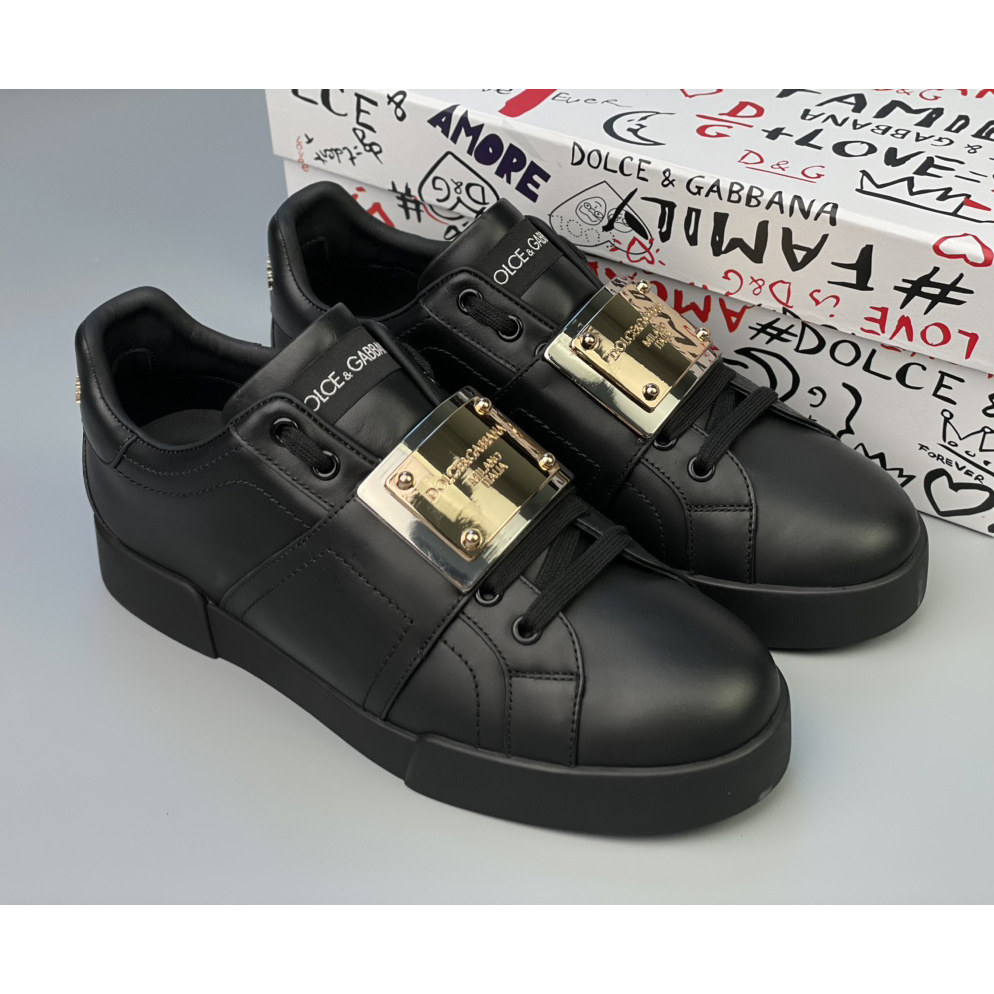 Dolce & Gabbana Calfskin Portofino Sneakers With Branded Tag - FashionPlug
