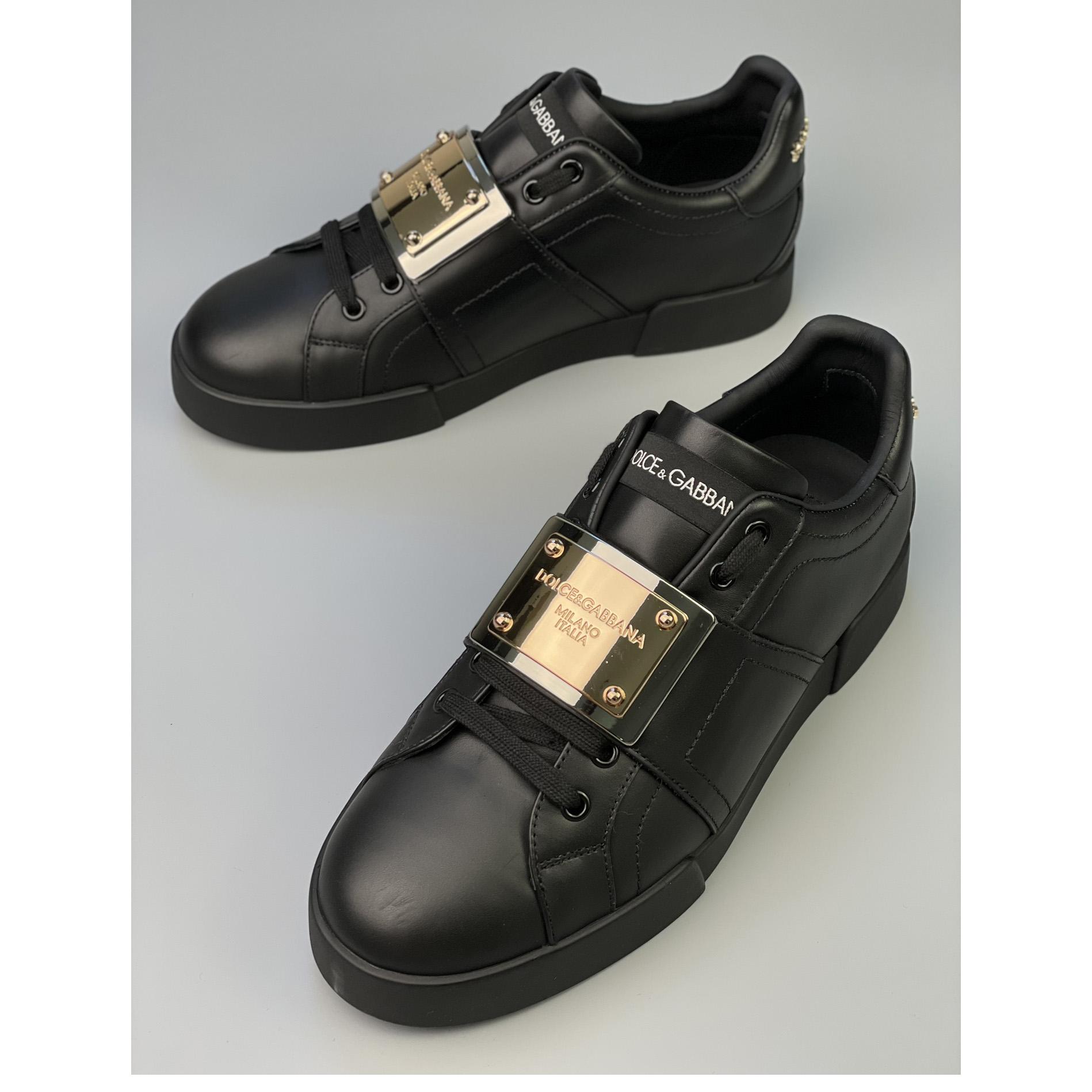 Dolce & Gabbana Calfskin Portofino Sneakers With Branded Tag - FashionPlug