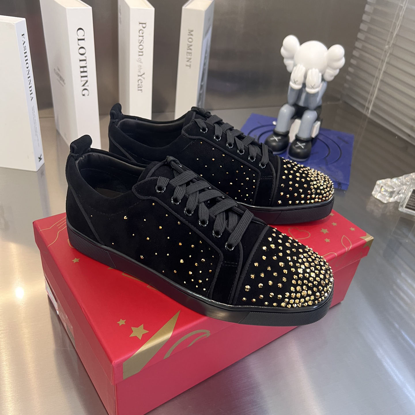 Christian Louboutin Men's Degralouis Junior Strass Flat Low-Top Sneakers - FashionPlug