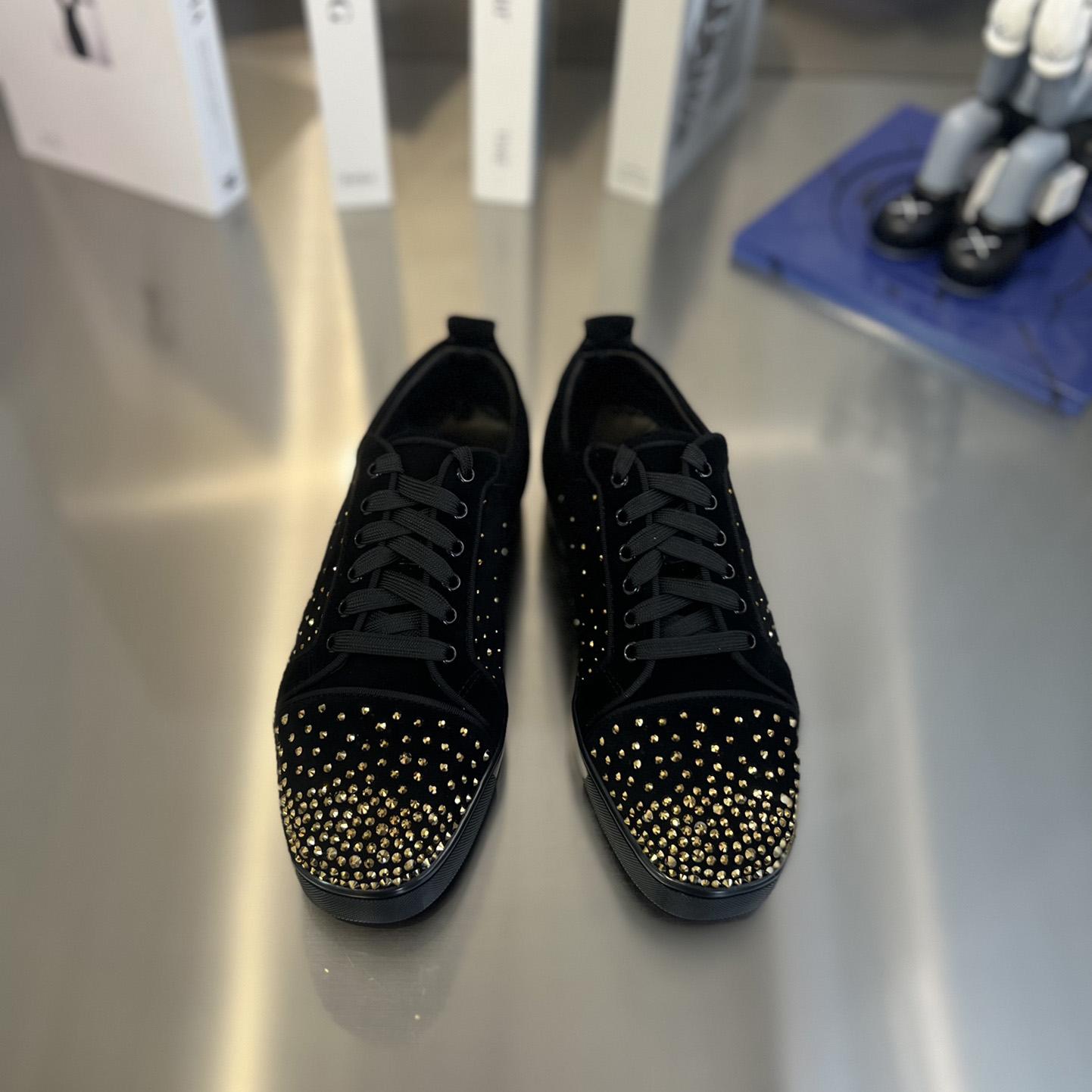 Christian Louboutin Men's Degralouis Junior Strass Flat Low-Top Sneakers - FashionPlug