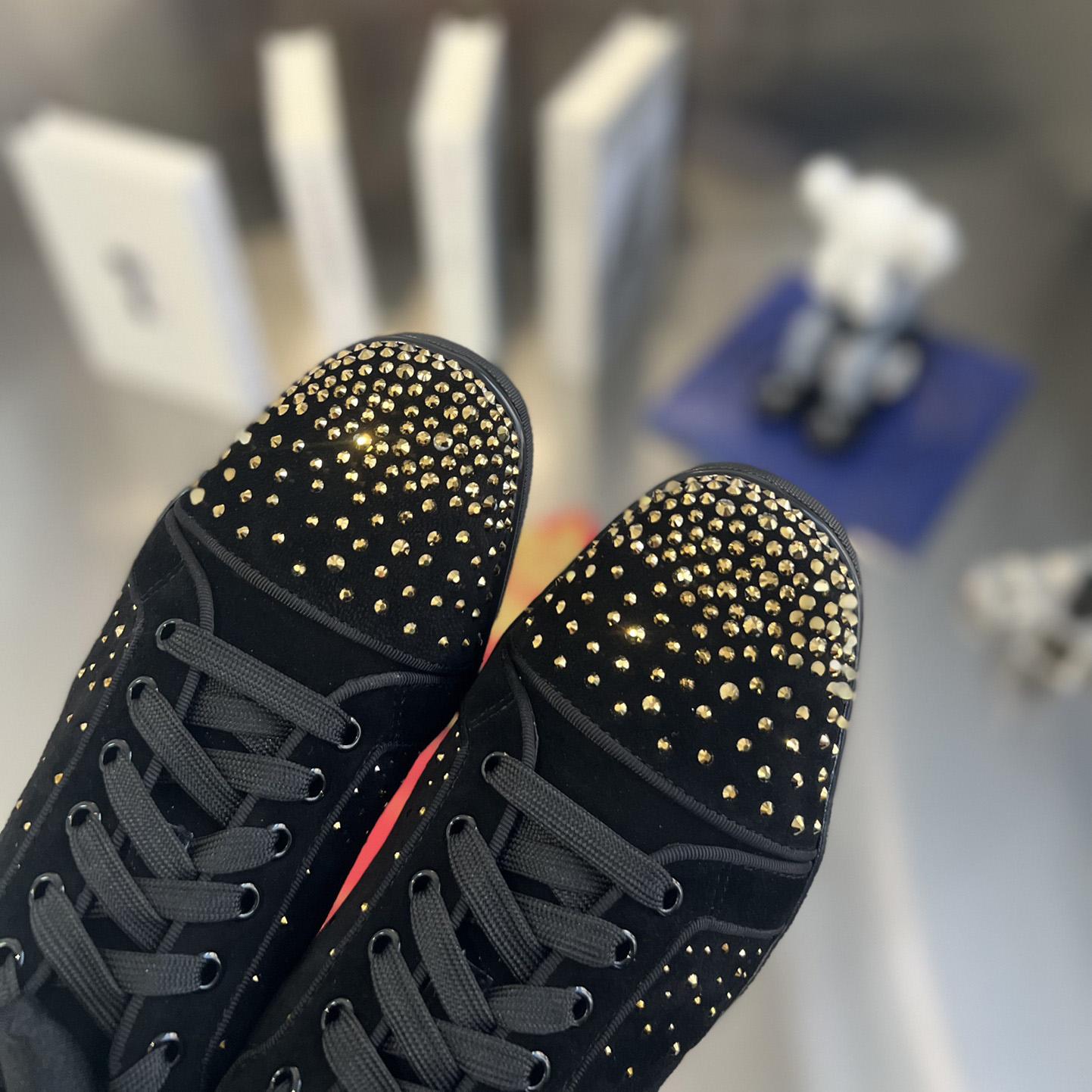 Christian Louboutin Men's Degralouis Junior Strass Flat Low-Top Sneakers - FashionPlug